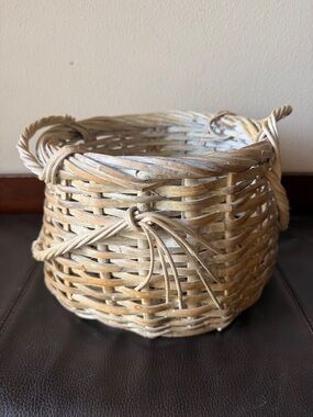 Vintage Hand-Woven Rattan Round Basket